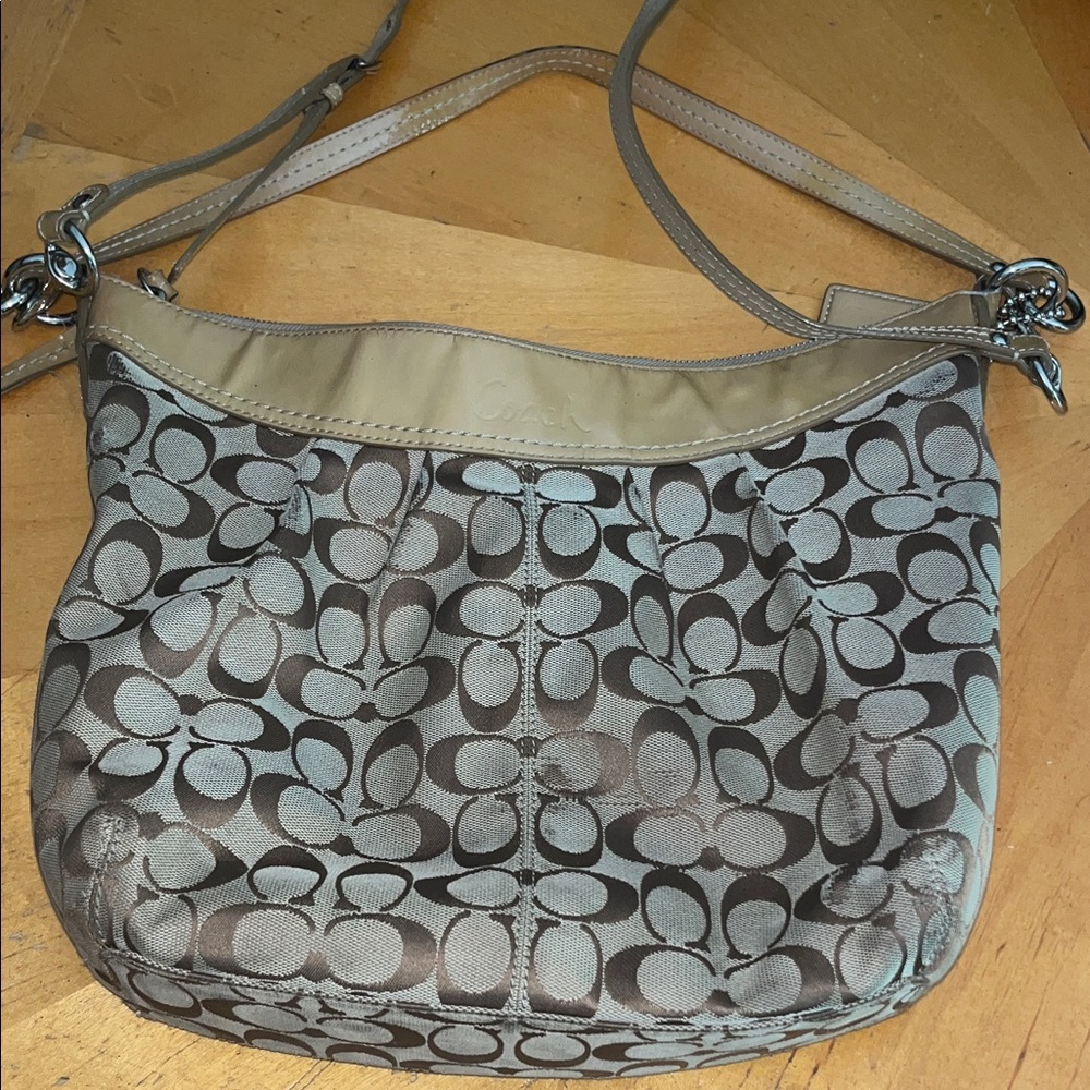Coach Signature Jacquard Shoulder Bag in Brown and Tan